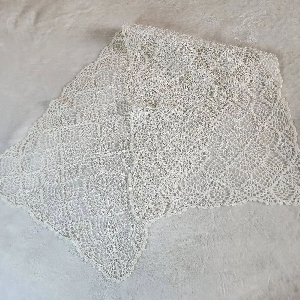 Vintage Crocheted Set of Two White Table Runners